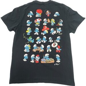 The‎ Smurfs Papa Smurf Smurfette & Gang Cartoon Graphic T-Shirt Black Size Small